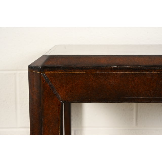 Wood Maitland Smith Regency Leather Wrapped Console Table For Sale - Image 7 of 11