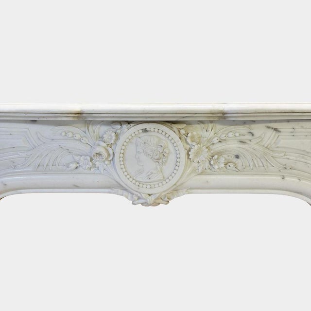 Stone Louis XIV French Statuary White Marble Fireplace Mantel, 1850s For Sale - Image 7 of 15