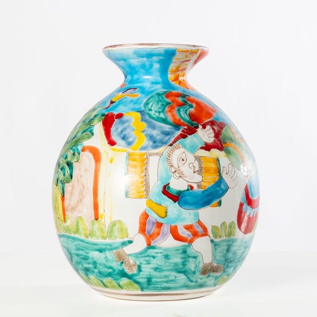 Vintage Italian Giovanni Desimone Vase. Bright and unique folk-art design on vase. Great piece for any room to catch the eye.