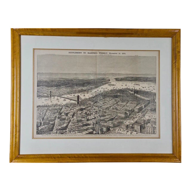View of Proposed Brooklyn Bridge and New York City, 1870 For Sale