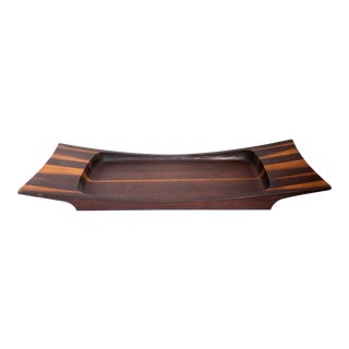 Mid Century Carved Mahogany Serving Tray For Sale