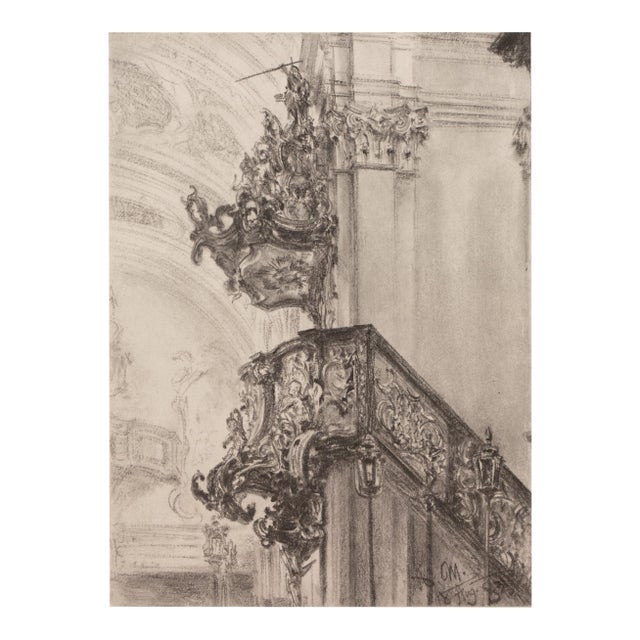 1959 After "Church Interior" by Adolph Von Menzel, Large Architectural Photogravure For Sale