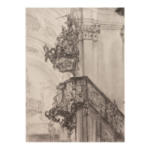 1959 After "Church Interior" by Adolph Von Menzel, Large Architectural Photogravure