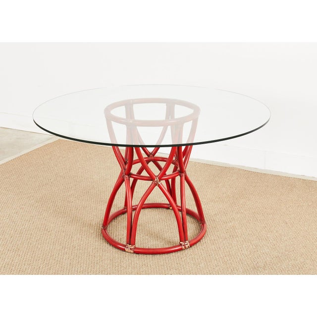 McGuire Organic Modern Red Lacquered Rattan Pedestal Dining Table ...