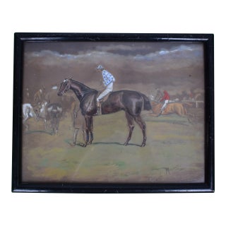 Jockey W/ White/ Blue Polka Dot Silks Steeplechase Watercolour by George Finch Mason For Sale