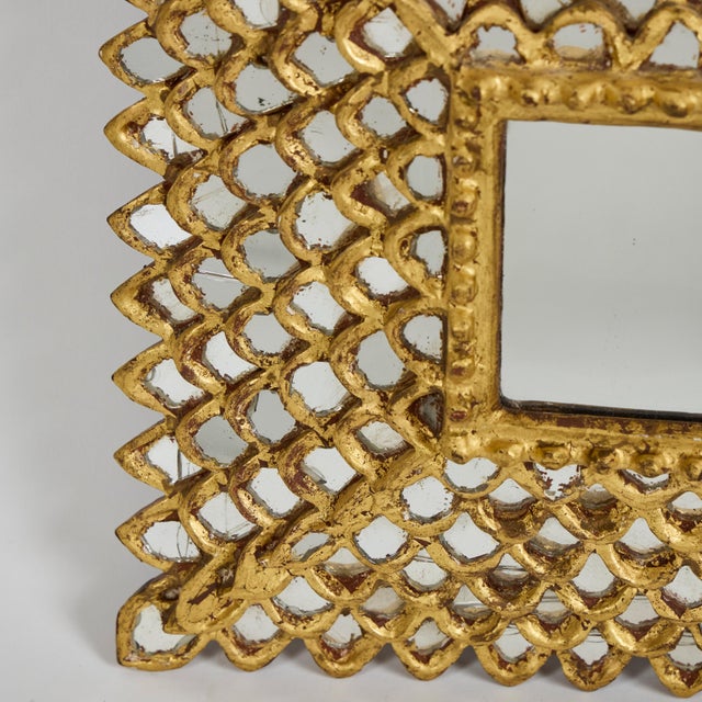 Antique French Giltwood Square Mirror W/Fish Scale Mirror Insets For Sale - Image 11 of 14