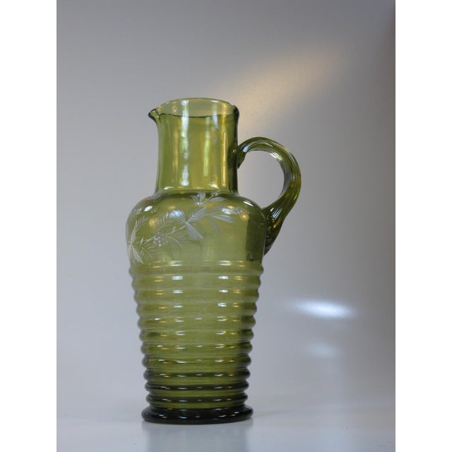 Late 19th Century Late 19th Century German Beer / Wine Pitcher Bohemian Mouth Blown Glass, Hand Painted Enamel, Mery Gregory Style Glass For Sale - Image 5 of 15