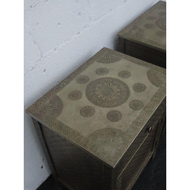 Embossed Metal Overlay End Tables Nightstands a Pair 6674 For Sale - Image 14 of 18