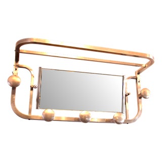 French Art Deco Aluminum Coat Rack with Mirror, 1940s For Sale