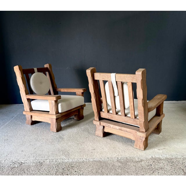 Beige Brutalist Oak Lounge Chairs, Belgium, 1960s, Set of 2 For Sale - Image 8 of 18