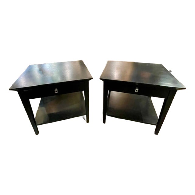 Pair of German Biedermeier Black Oak Side Tables For Sale
