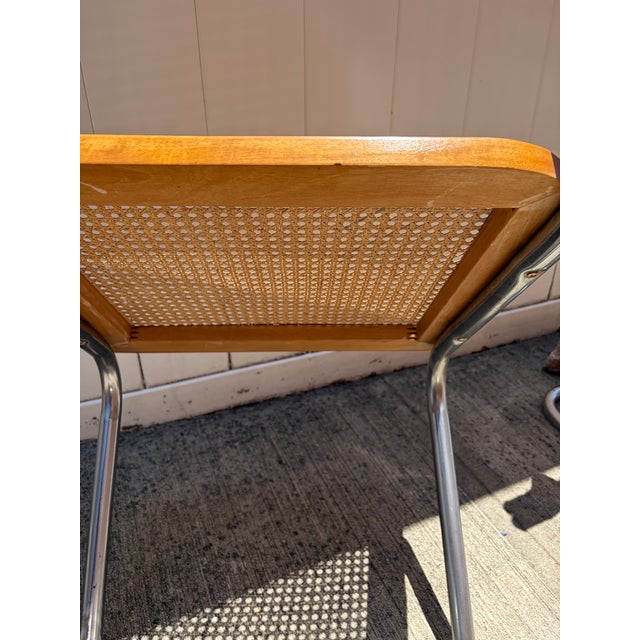 Wood Pair of Vintage Chrome and Cane Cantilever Dining Chairs – Mid-Century Modern Style For Sale - Image 7 of 7