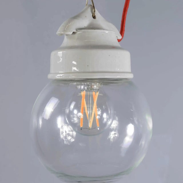 Round Clear Glass Pendant Lamp, 1950s For Sale - Image 3 of 13