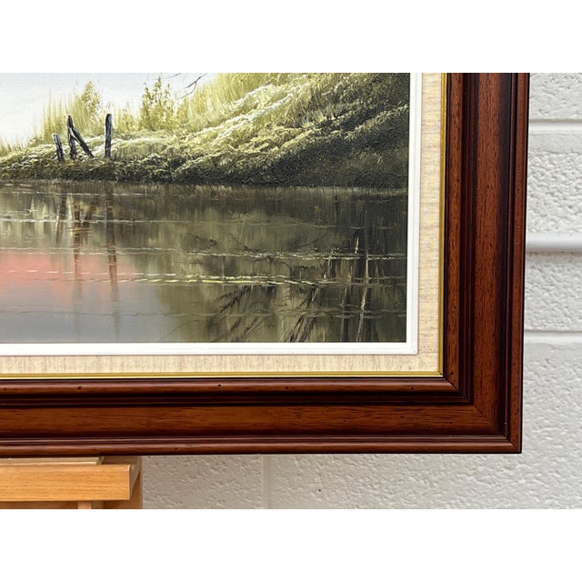 River Landscape with Water Mill in England with Lush Trees by British Artist 1976 For Sale - Image 14 of 16
