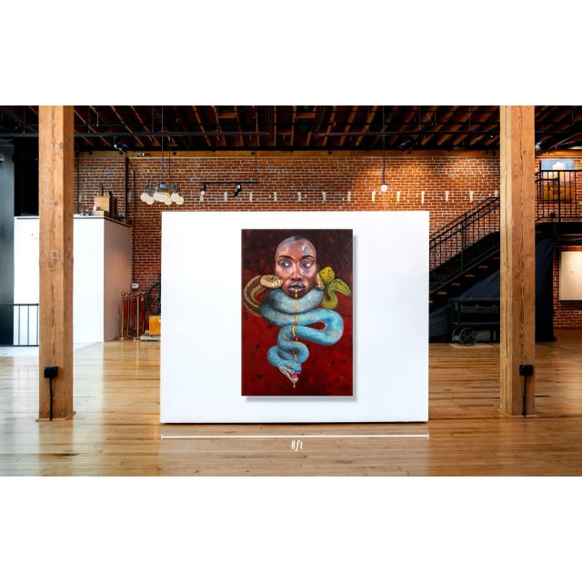 A Surreal Oil on Canvas Portrait Painting, "A Light Within, Amongst the Danger of Skin" For Sale - Image 4 of 4