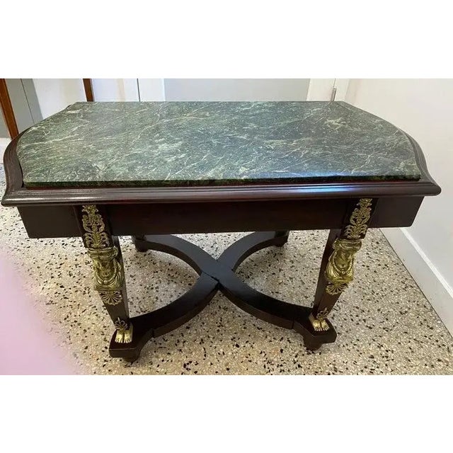 Wood Cocktail Table French Empire 1980s in Marble & Mahogany For Sale - Image 7 of 14