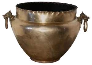 Large Brass Jardinière with Elephant Ring Handles, 1890