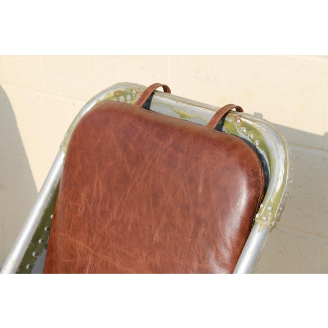 Vintage Leather Airplane Chairs With Riveted Aluminum & Leather Cushions For Sale - Image 10 of 12