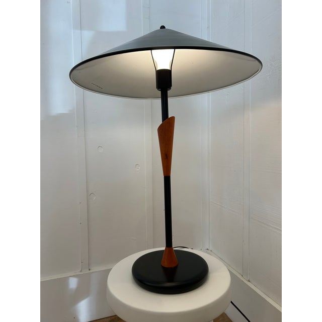 Mid-Century Modern Vintage Postmodern Metal and Wood Table Lamp For Sale - Image 3 of 9