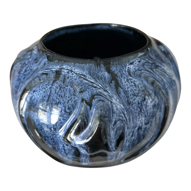 Mid-Century Anna Van Briggle Black and Blue Lava Glaze Art Pottery Vase Colorado Springs 1961 For Sale