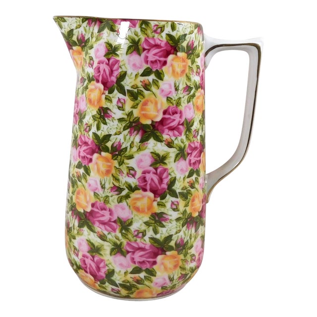 1950s Pink and Yellow Floral Pitcher For Sale