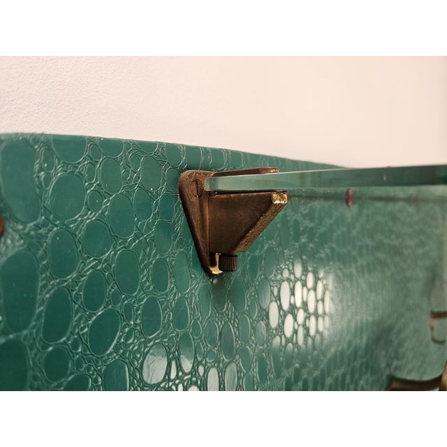 Mid-Century Modern Green Skai Coat Stand with Brass Hangers, 1950 For Sale - Image 4 of 17