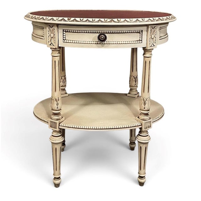 Antique French Louis XVI Painted Oval Side Table With Leather Top For Sale - Image 17 of 17