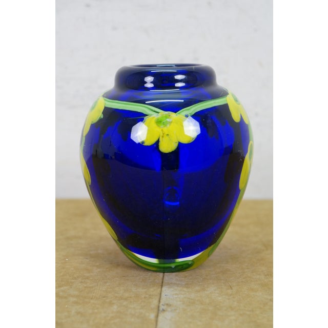 Vintage Italian Murano Laburnum Cobalt Blue Glass Bud Vase Urn 6" For Sale - Image 9 of 12