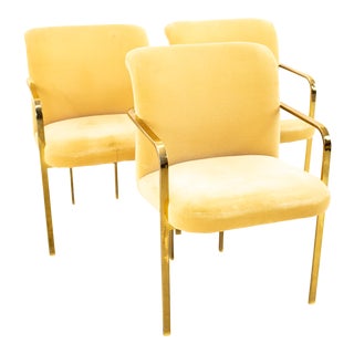 Milo Baughman Style Mid-Century Brass Dining Chairs - Set of 3 For Sale
