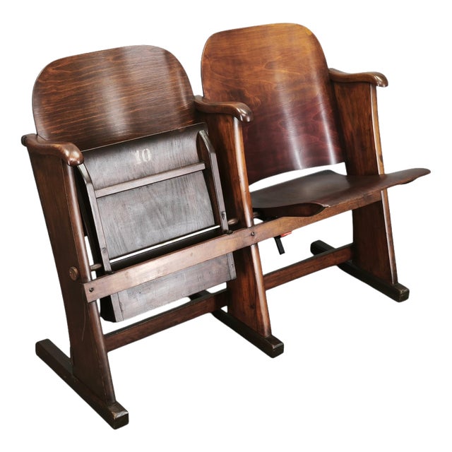 Czech Art Deco 2-Seater Cinema Bench in Beech Wood, 1920s For Sale