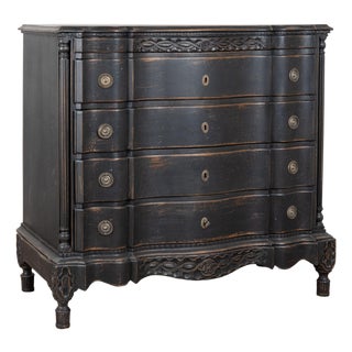 Late 18th Century Black Rococo Oak Chest of Five Drawers, Denmark For Sale