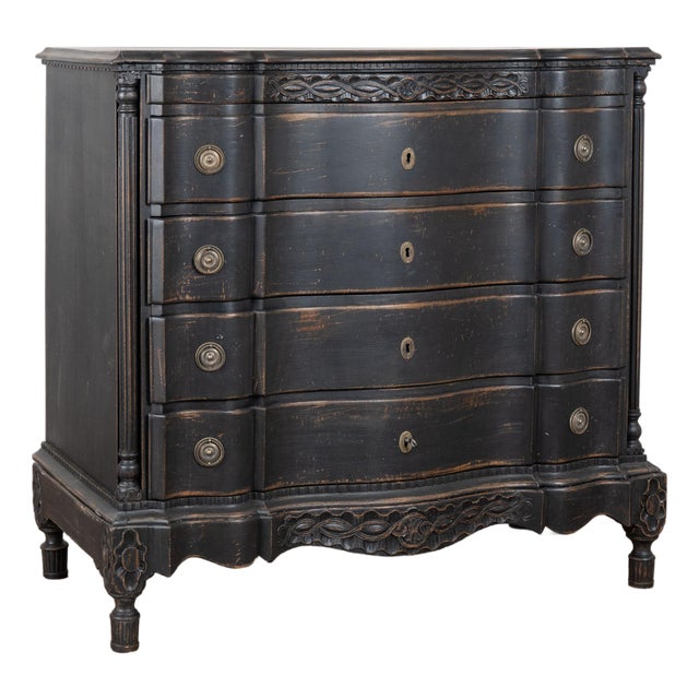 Late 18th Century Black Rococo Oak Chest of Five Drawers, Denmark For Sale