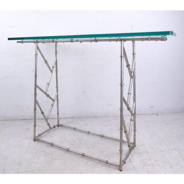 Modern Industrial Metal Faux Bamboo Console Table For Sale - Image 3 of 8