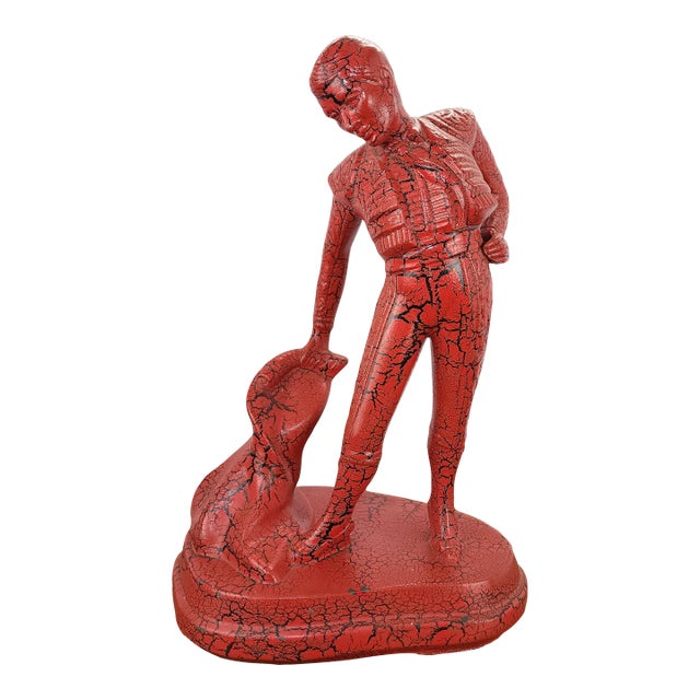 Vintage Royal Haeger Red Crackle Lava Glaze Matador Bullfighter Figurine For Sale