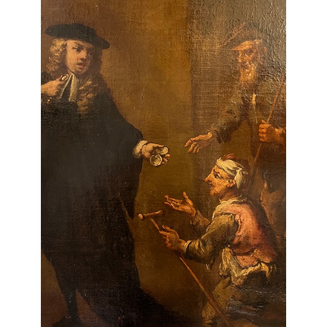 Late 18th Century Late 18th Century Original Antique Oil Painting in Canvas, Genre Scene, Gold Frame For Sale - Image 5 of 12