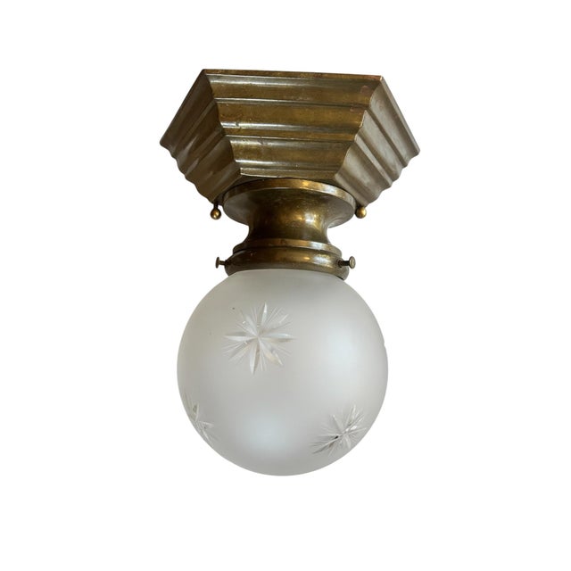 Art Deco 1920s Art Deco Frosted Wheel Cut Stars Pattern Flushmount For Sale - Image 3 of 5