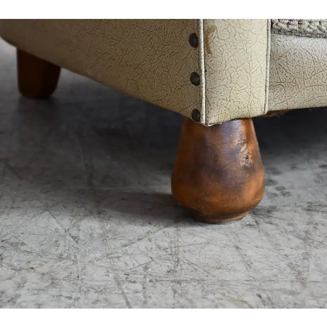 Red Danish 1940s Club Chair in Fabric and Patinated Leather Style of Fritz Hansen For Sale - Image 8 of 9