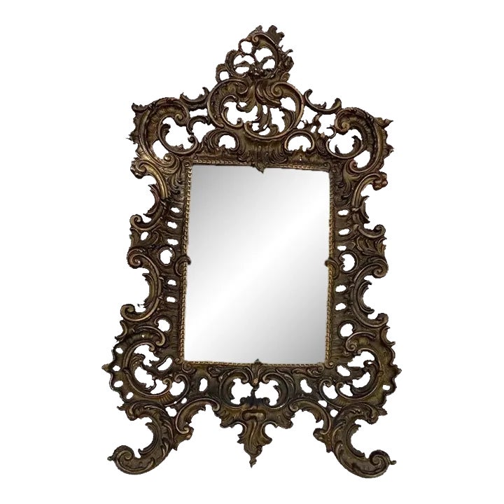 Vintage French Rococo Style Bronze Floral Frame Table Mirror With ...