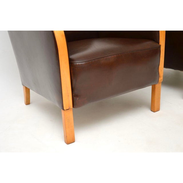Art Deco Swedish Armchairs in Satin Birch and Leather, 1930, Set of 2 For Sale - Image 11 of 13