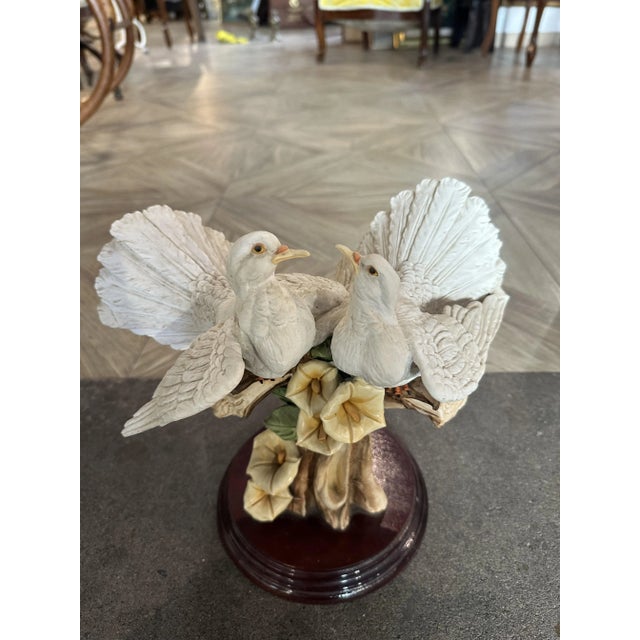 Neapolitan Sculpture in Biscuit Porcelain Depicting Two Doves from Capodimonte, 1950s, in Flawless conditions. Designed...
