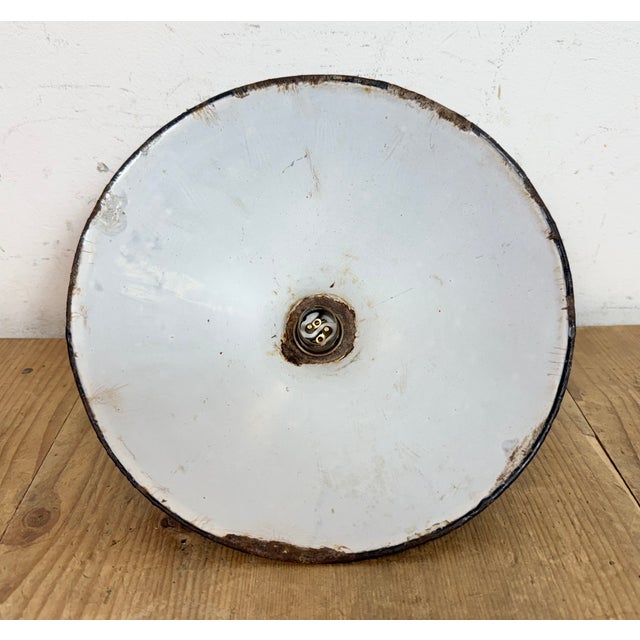 Industrial British Dark Blue Enamel Factory Pendant Lamp, 1950s For Sale - Image 16 of 17
