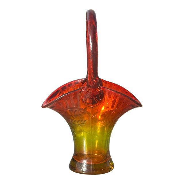 Tiffin Amberina Etched Basket, 1894-1958 For Sale