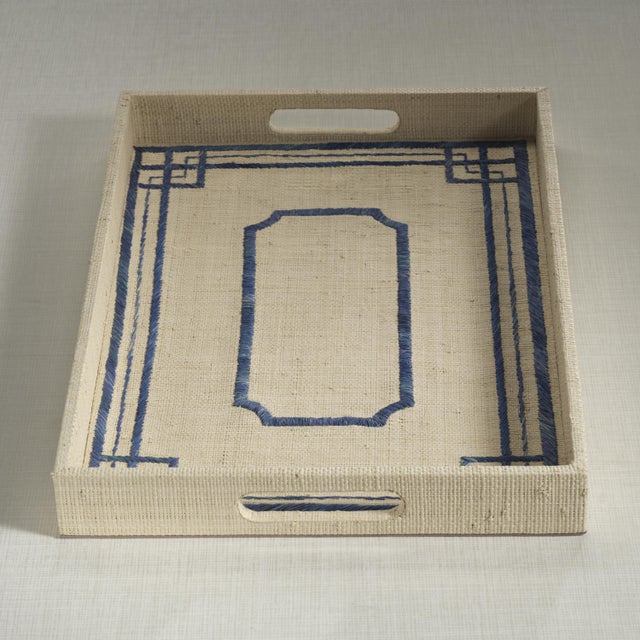 Textile Pattern Natural Fiber Raffia Serving Tray For Sale - Image 7 of 8