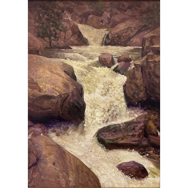 Early 21st Century Rushing Water by Diego Glazer | Oil on Panel Painting of a flowing river through rocks For Sale - Image 5 of 5