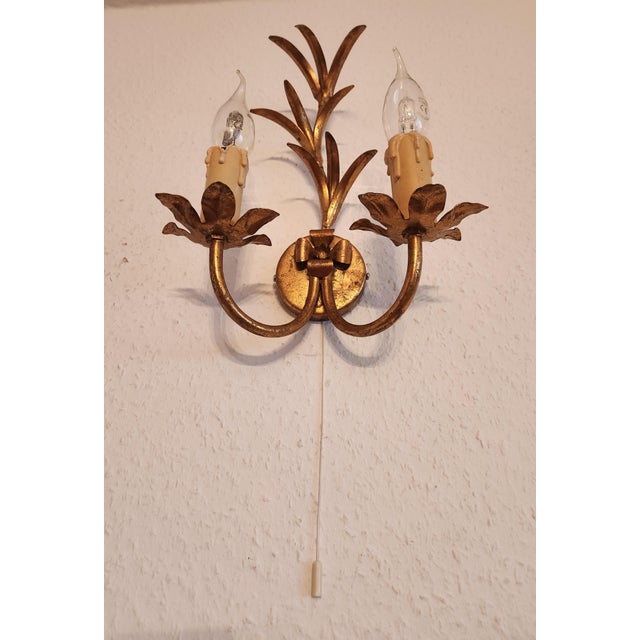 Italian Floral Hand-Forged Gilded Florentine Wall Lamp, 1950s For Sale - Image 11 of 18
