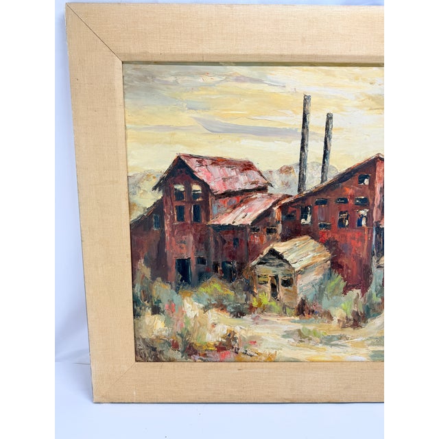 Wpa Style Industrial Landscape Oil on Board, Signed by Artist For Sale - Image 4 of 9