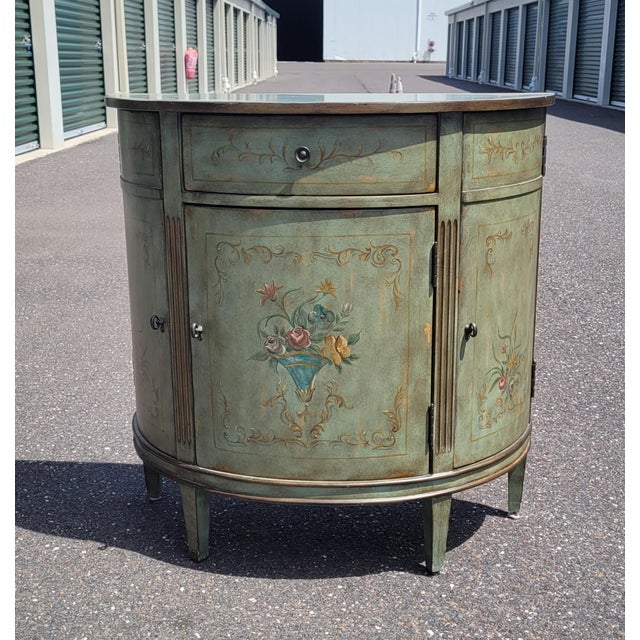 Vintage Adams Style Demilune Moss Green Credenza For Sale - Image 10 of 11