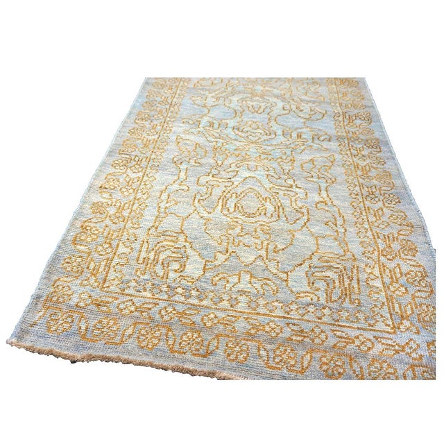Afghan Sultanabad Master Wool 3x12 Light Slate & Gold Handmade Runner Rug #1143677 For Sale - Image 9 of 11