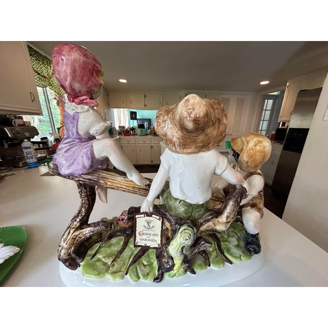 Ivory Large Capodimonte Porcelain Figural Sculpture of Children and Dog on Seesaw Mid to Late 20th Century For Sale - Image 8 of 12