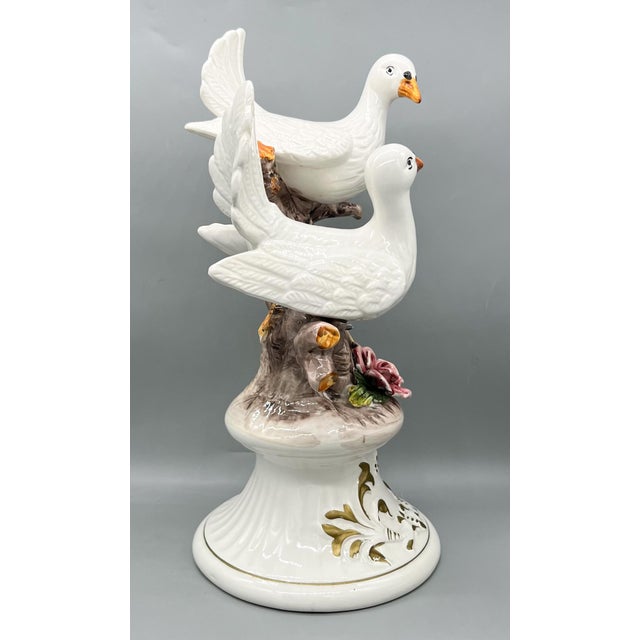 Hollywood Regency Oversized Vintage Capodimonte Lovebirds Sculpture – Italian Ceramic Doves Figurine For Sale - Image 3 of 11